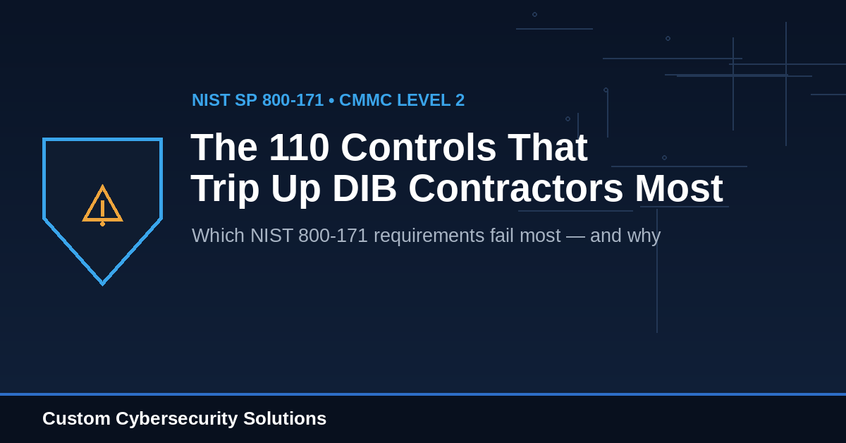 NIST 800-171 requirements that trip up DIB contractors most — shield with caution icon, Custom Cybersecurity Solutions